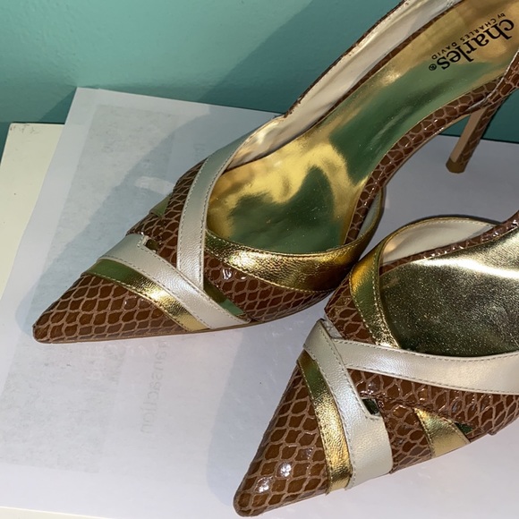 Charles David Brown Snake Skin Pumps heels 8 - Picture 4 of 8